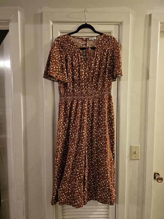 Luxology Pants - Luxology Rust Floral Smocked-Waist Jumpsuit